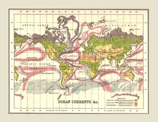 Wereldkaart met oceaanstromingen, 1902