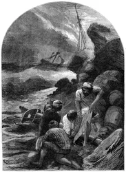 Wrakplunderaars strippen het lichaam van Sir C Shovel, 1707, 19e eeuw