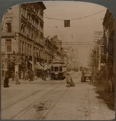 Yonge St., kijkend naar het noorden vanaf King St., het drukke centrum van Toronto, Canada, 1904