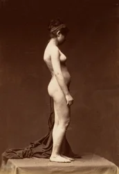 Jonge vrouw, naakt, volledige figuur in profiel, jaren 1860.