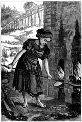 Jong meisje verzorgt de vuurputten van een baksteenoven, 1871