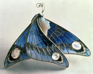 Art Nouveau hanger in de vorm van een vlinder, ca. 1900 (email en speksteen)