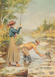 Koppel aan het vissen op een rivier