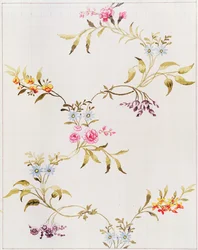 Bloemontwerp van anjers en rozen voor een zijden stof te weven in Spitalfields, door Anna Maria Garthwaite, 1744