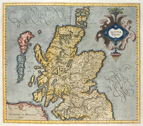 Kaart van het Koninkrijk Schotland, 17e eeuw Scotia Regnum (beïnvloed door Mercators Atlas)