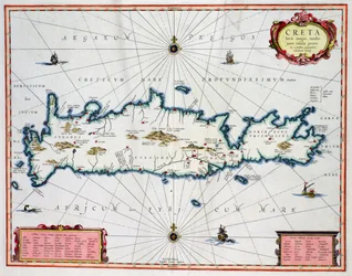 Kaart van het eiland Kreta, ca. 1570, door Abraham Ortelius (1527-98)