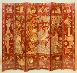 Pastorale scène, (rood lakscherm met verguld chinoiserie)