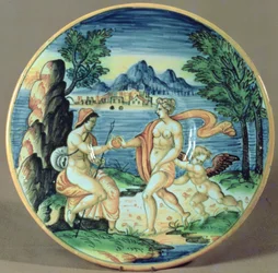 Bord met Parijs en Venus, door Giovanni-Battista da Faenza, 1563