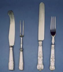 Zilveren mes en vork, Sheffield, ca.1780 en latere versie 1835, door Atkin en Oxley