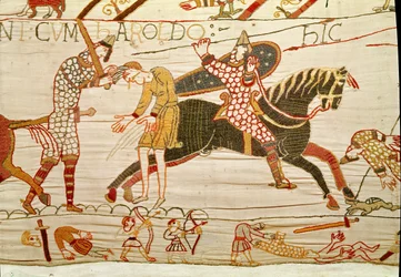 De Normandiërs doden de mannen van Harold, Tapijt van Bayeux