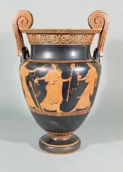 Volute krater, Dionysisch tafereel met rituele verscheuring van een wild dier, Attisch, 450-425 v.Chr.