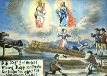 1806 votiefbeeld, blessure, houtwerk, Neukirchen beim Hl. Blut Pelgrimsmuseum, Cham, Oberpfalz, Beieren, Duitsland
