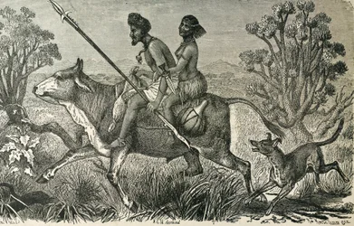 AFRIKA (19e eeuw). Inwoners van Centraal-Afrika. Gravure.