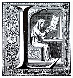 Een monnik die een manuscript verlicht