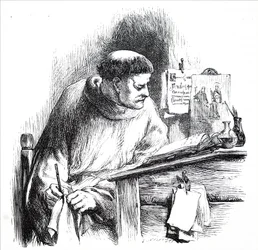Een monnik die een manuscript verlicht