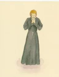 Een reconstructie illustratie van een middeleeuwse priester