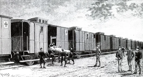 Een brancardgeval aan boord van een hospitaaltrein