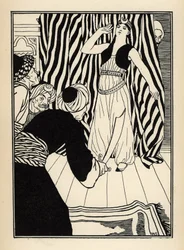 Een sultan verbergt de Baron van Munchausen. Illustratie door William Strang (1859-1921) en JB Clark uit “The Adventures of the Baron of Munchausen (Munchhausen) door Rudolf Erich Raspe (1736-1794) (1789)
