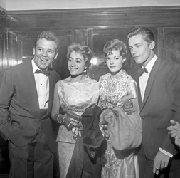 Acteurs Renato Salvatori, Annie Girardot, Romy Schneider en Alain Delon op het 21e Filmfestival van Venetië