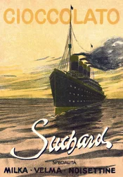 Reclame voor de chocolade Milka de Suchard met een lijnschip, begin 20e eeuw (poster)