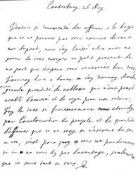 Liefdevolle brief van Karel II aan zijn zus, Henrietta Anne, geschreven in het Frans in Canterbury, de dag na zijn aankomst in Dover, 26 mei