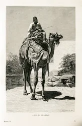 Een Egyptenaar en zijn kind op een kameel - Illustratie uit de Atlas van Egypte