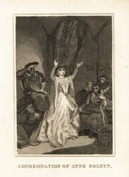 Anne Boleyn beschuldigd van overspel door Henry VIII in 1536. 1836 (gravure)