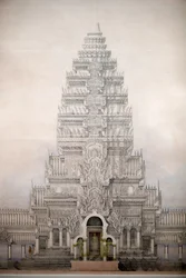 Asian Civilisations Museum, Angkor, Verkenning van de heilige stad van Cambodja, Vooraanzicht van de drie eerste omheiningen van Angkor Wat, Louis Delaporte, Cambodja
