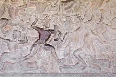 Bas-reliëfs in de oostelijke galerij van Angkor Wat, Cambodja