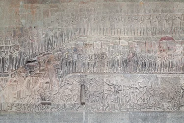 Bas-reliëfs in de zuidelijke galerij van Angkor Wat, Cambodja