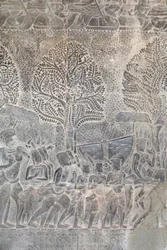 Bas-reliëfs in de zuidelijke galerij van Angkor Wat, Cambodja