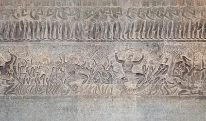 Bas-reliëfs in de zuidelijke galerij van Angkor Wat, Cambodja