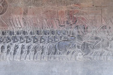 Bas-reliëfs in de zuidelijke galerij van Angkor Wat, Cambodja