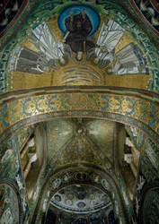 Basiliek van San Vitale, mozaïeken in het apsisgewelf, Ravenna, Emilia-Romagna, Italië