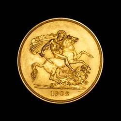 Britse munt met afbeelding van St. George en de draak