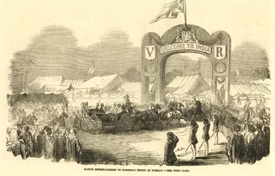 Brits rijtuig in Bombay, ca. 1800 (illustratie)
