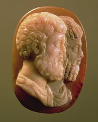 Camee met Marcus Aurelius (121-180) en Lucius Verus (130-169) Romeins