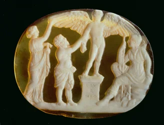 Camee van Icarus en Daedalus met Persephone en Artemis