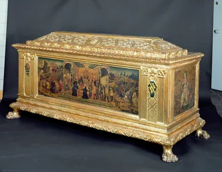 Cassone met panelen die De matigheid van Scipio en allegorieën van Moed en Voorzichtigheid uitbeelden, toegeschreven aan de werkplaats van Apollonio di Giovanni, ca. 1460-65