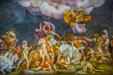 Plafondschildering in Palazzo Duccale, Koninklijk Paleis, Kasteel San Giorgio, Mantua, Lombardije, Italië, Europa