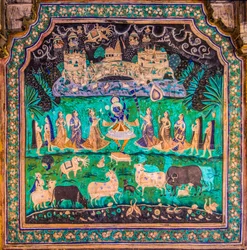 Chittra Shala binnenplaats met virtuoze fijne schilderijen, Taragarh Fort, Bundi, Bundi, Rajasthan, India, Azië