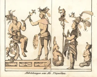Collectie tekeningen door Tlapallan (Mexico). Lithografie voor het boek: “Galerie complete en tableaux fideles des peuples d