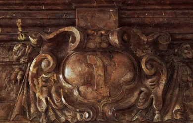 Decoratief detail van het 14e-16e eeuwse Kasteel Nowy Wisnicz, Polen