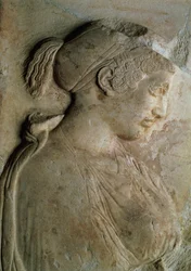 Detail van de stèle van Philis, uit Thasos, ca. 5e eeuw v.Chr. (marmer)