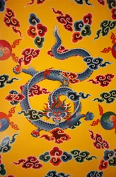 Drakenmuurschildering, Kopan klooster, Kathmandu, Nepal
