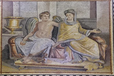 Eros en Psyche, mozaïek uit Zeugma, Zeugma Mozaïekmuseum, Gaziantep, Zuidoost-Anatolië, Anatolië, Turkije, Azië