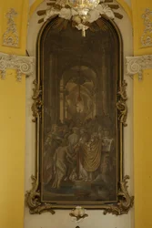 Frankrijk. Grote Oost. MURTHE-EN-MOSELLE. Luneville. Kerk van Sint-Jacobus. Schilderij door Jean Girardet in het koor. Barokkunst. Architectuur. Fotografie