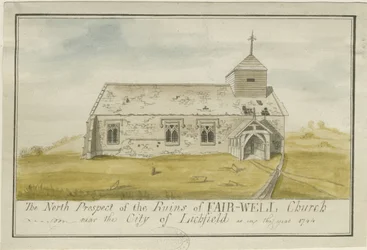 Farewell Kerk: gekleurde pentekening, 1744