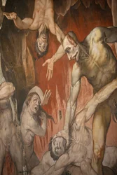 Firenze duomo. Fresco dat de hel afbeeldt Florence Italië