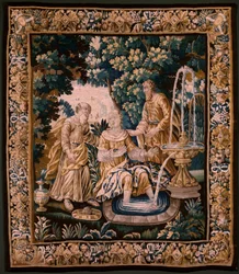 Vlaams wandtapijt. Suzanna en de ouderlingen. Atelier van Oudenaarde. 254x220cm.